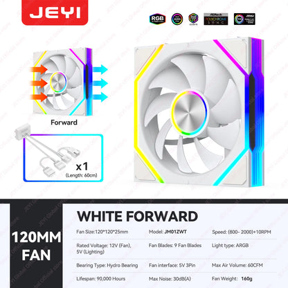 JEYI ARGB Infinity Mirror PC Fans Hydro Bearing Fan 30dB(A) 12CM cooling fan 5V3 pin PWM 800-2000RPM Forward/Reverse Blade Fan
