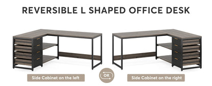 Tribesigns L Shaped Computer Desk with Storage Drawers, 59 inch Corner Desk with Shelves, Reversible L-Shaped Office Desk Study