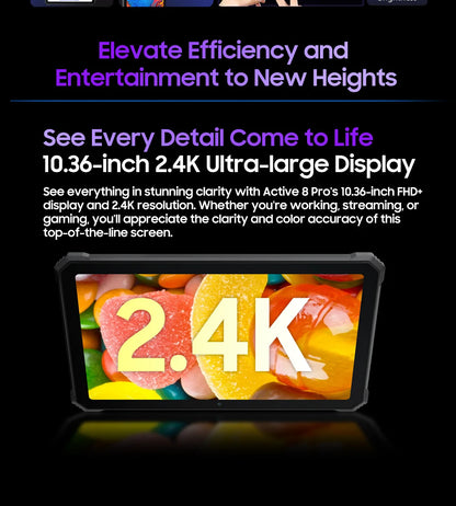 Blackview Active 8 Pro 16GB 256GB Tablet PC 22000mAh Battery Android 14 10.36" inch 2.4K Display 16MP+ 48MP Camera Rugged Tablet