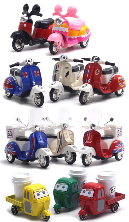 Cute Diecast Alloy Metal Car Bus Motor Tricycle Motorcycle Taxi Model Toy Children Birthday Gift