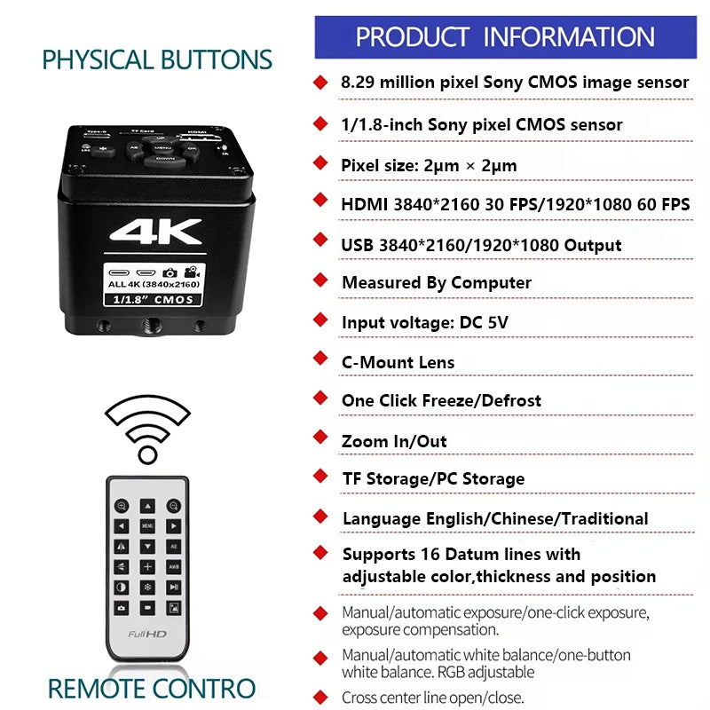 YIZHAN 130X Lens C-mount Digital Microscope for Electronics 4K 1080P HD Industrial Cameras 60MP 48MP HDMI USB VGA Repair Tools