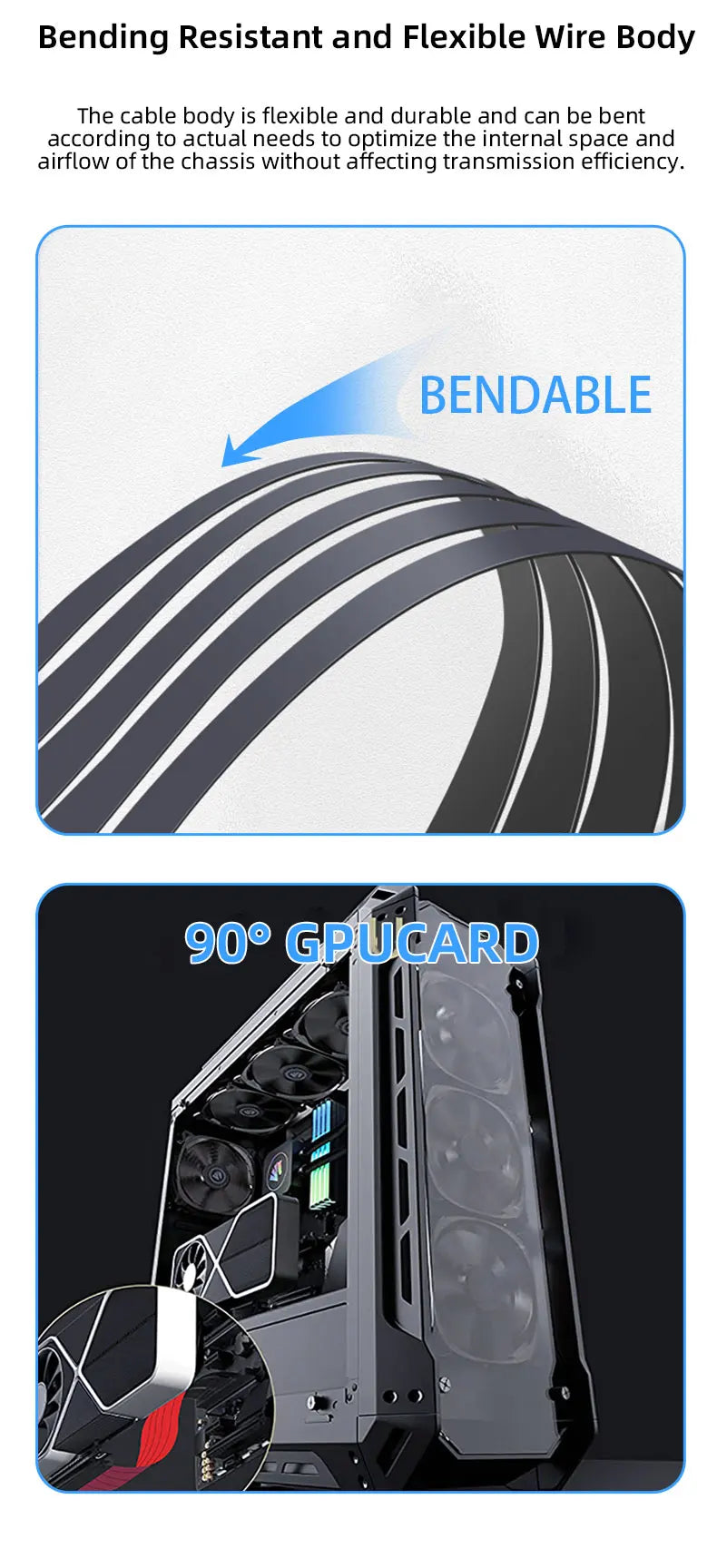 TEUCER PCI-E 4.0 X16 Riser Cable Video Card EMI Shielded High-Speed Flexible Extender PCI Express Gen 4 GPU Extension Cord