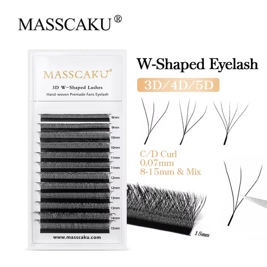 MASSCAKU W Shape 3D 4D 5D Premade Volume Easy Fans Nature Soft Light Individual Lashes Clover Bloom False Eyelashes Extension