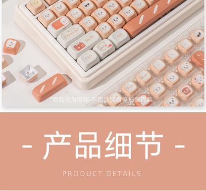 134 Key Toast Theme Keycaps Cute Key Cap PBT Cherry MOA Profile Custom Opaque Keycap Gift for Mechanical Keyboard Accessory