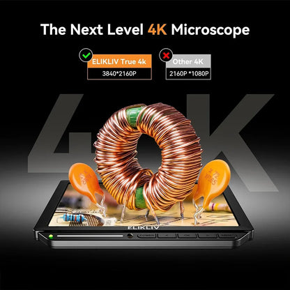 Elikliv EM4K 4K HDMI Digital Microscope for Electronics 8" 2000X Soldering Microscope for PCB Inspection Repair with 10" Stand
