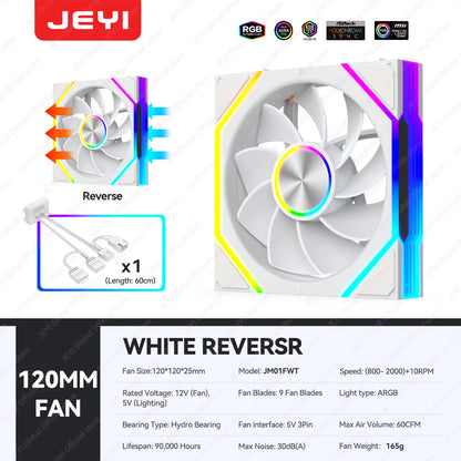 JEYI ARGB Infinity Mirror PC Fans Hydro Bearing Fan 30dB(A) 12CM cooling fan 5V3 pin PWM 800-2000RPM Forward/Reverse Blade Fan