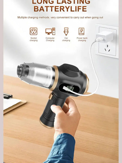 Powerful 2-in-1 Air Duster & Vacuum, Handheld Cordless Cleaner with Digital Display for Electronics Car Home Office