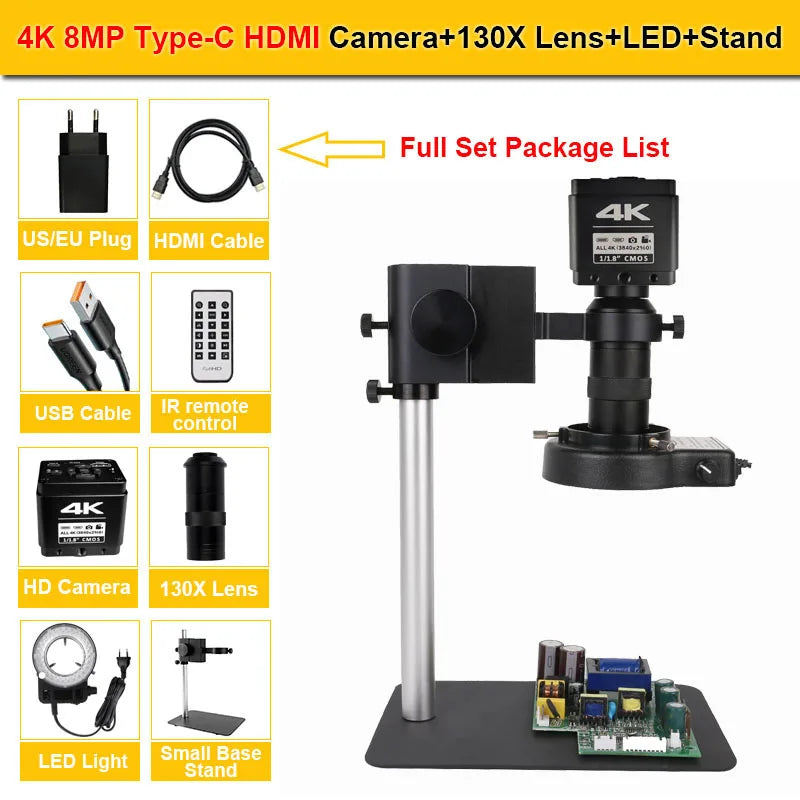 YIZHAN 130X Lens C-mount Digital Microscope for Electronics 4K 1080P HD Industrial Cameras 60MP 48MP HDMI USB VGA Repair Tools
