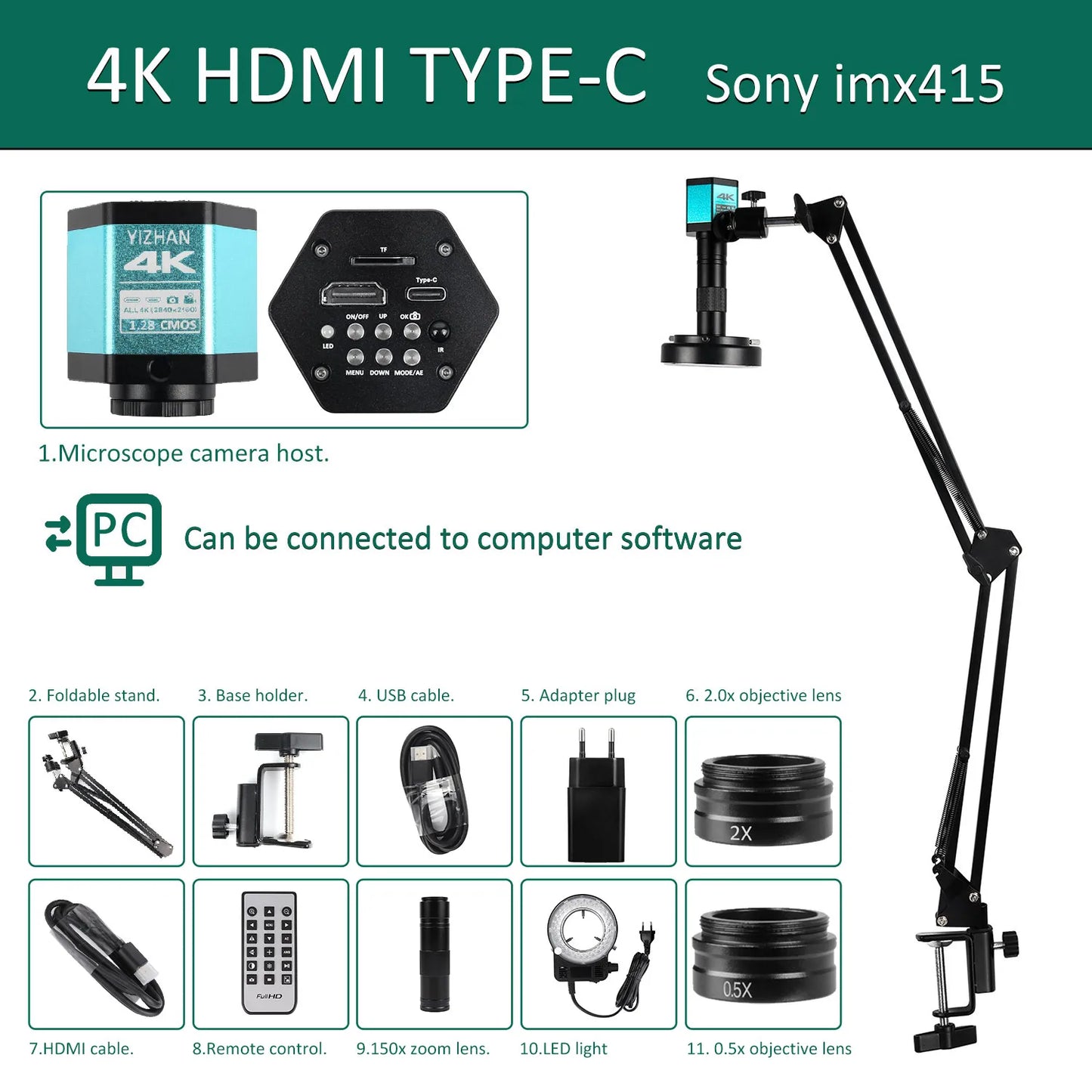 IMX415 4K 300x Digital Microscope For Soldering Recording 48MP Industrial Electronics Microscope phone Repair Jewelry Repair