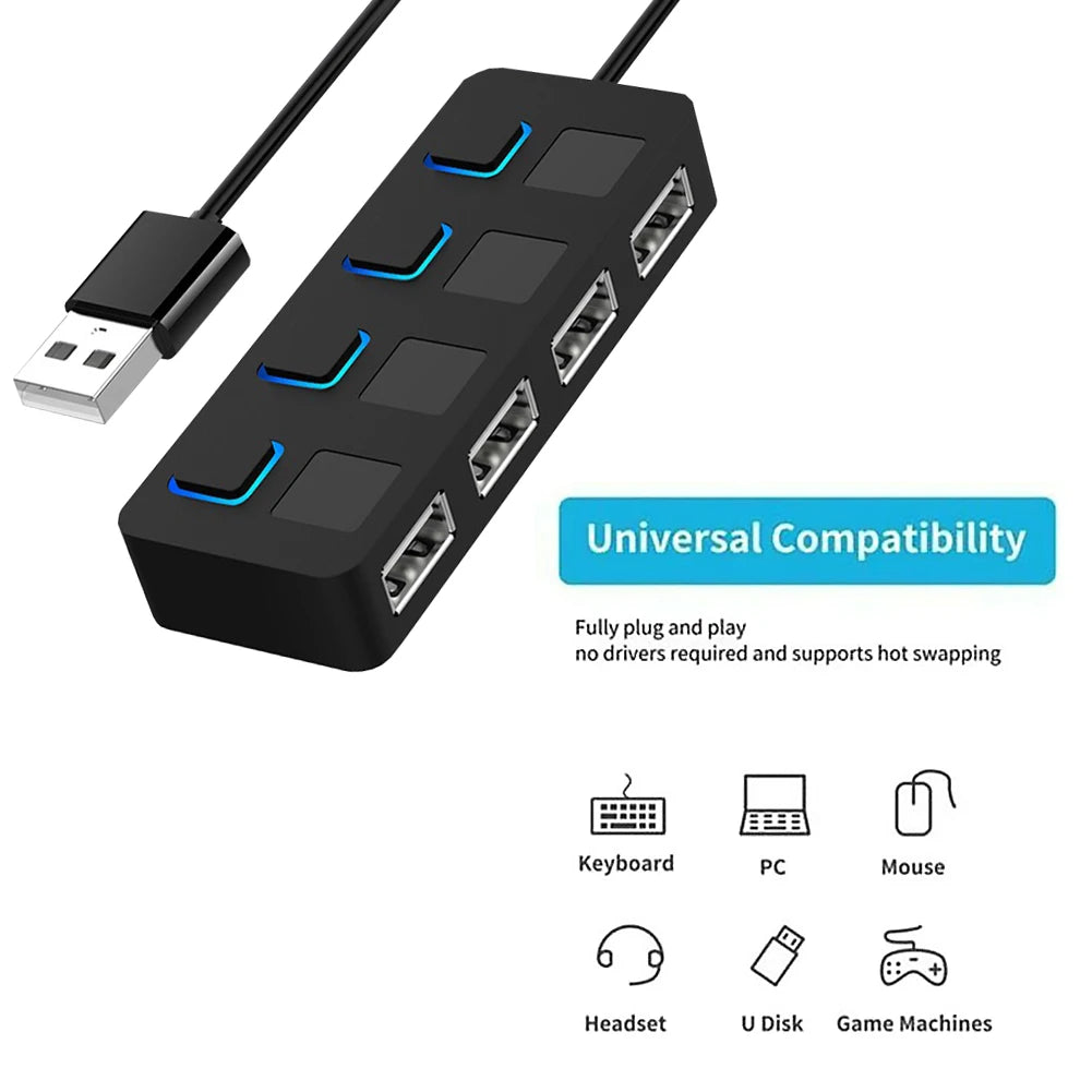 4 Port High Speed USB 2.0 Hub Multi Power Adapter Computer Adapter USB Extend Hard Disk for Laptop Desktop