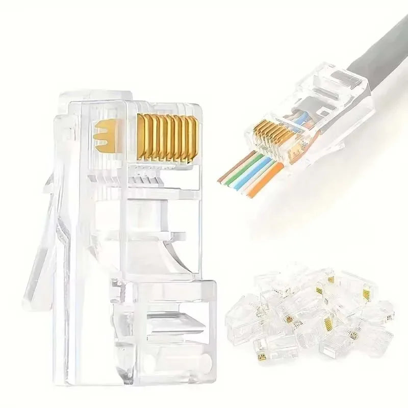 50 PCs RJ45 Connector Connector Network Unshielded RJ45 Perforated Crystal Head Network Cable