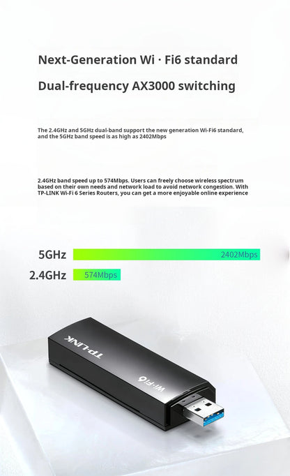 TP-LINK WiFi 6 AX3000 Dual-Band Wireless USB Network Card, Compatible with Windows 11/10, TL-XDN9000