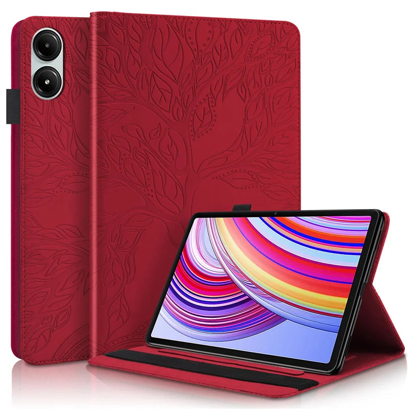 Funda for Redmi Pad Pro Case 12.1 inch 2024 Tree Embossed Stand Back Shell for Xiaomi Poco Pad 12 1 Case Cover Tablet Case