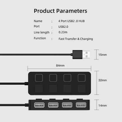 4 Port High Speed USB 2.0 Hub Multi Power Adapter Computer Adapter USB Extend Hard Disk for Laptop Desktop