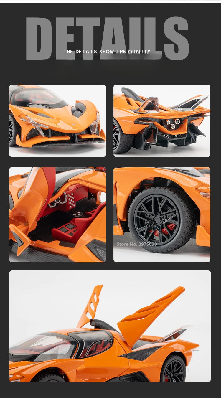 1/24 Scale Apollo EVO Alloy Sports Car Model Metal Diecast Miniature Toy with Pull Back Sound Light Vehicles Boys Birthday Gift