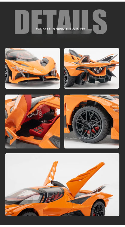 1/24 Scale Apollo EVO Alloy Sports Car Model Metal Diecast Miniature Toy with Pull Back Sound Light Vehicles Boys Birthday Gift