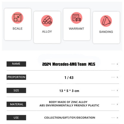 Bburago 1:43 Mercedes-AMG Petronas F1 Team W15 2024 #44 Hamilton #63 George Russell Alloy Car Die Cast Model Toy Collectible