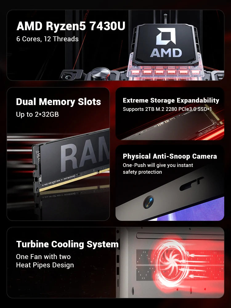 Firebat AS11 Laptop AMD R5 7430u CPU 16GB RAM SSD 512GB Lightweight Business Computer Windows 15.6 Inch Notebook BT5.2 WiFi6