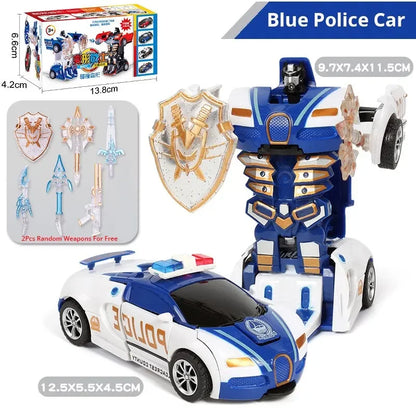 Blue Children's Collision Deformation Police Car Toy Boy Inertia Impact One-Button Deformation Car