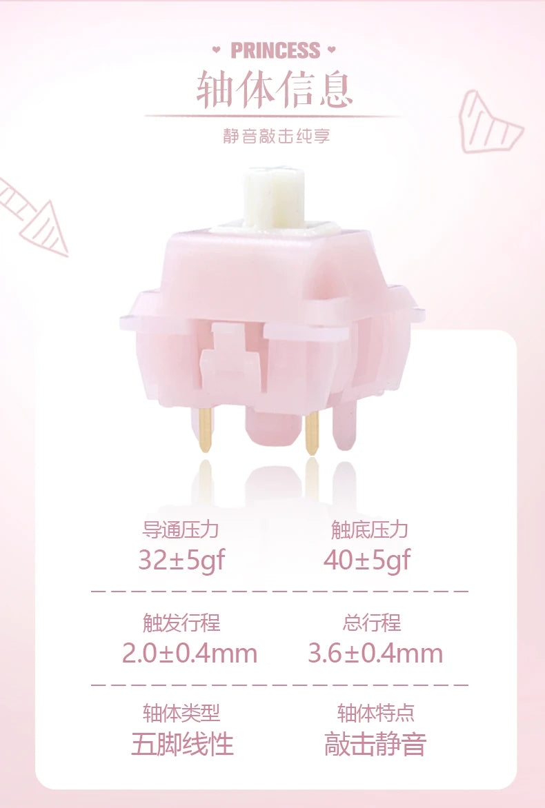 MMD Princess Silent Pink Switch 5 Pin Linear 32g Switches 21mm Spring Lubricated LY PC Mechanical Keyboard Switch Type Fast Mute