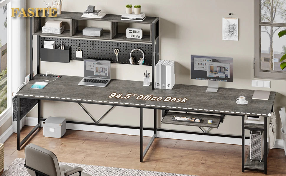 L Shaped Gaming Desk, Reversible Computer Desk with Power Outlet and Pegboard, Gaming Desk with Led Lights, Keyboard Tray