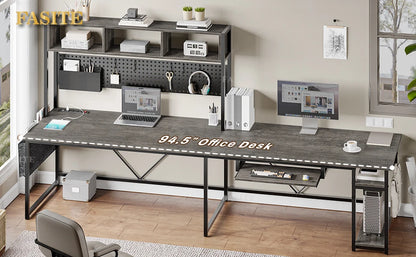 L Shaped Gaming Desk, Reversible Computer Desk with Power Outlet and Pegboard, Gaming Desk with Led Lights, Keyboard Tray