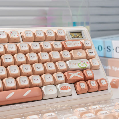134 Key Toast Theme Keycaps Cute Key Cap PBT Cherry MOA Profile Custom Opaque Keycap Gift for Mechanical Keyboard Accessory