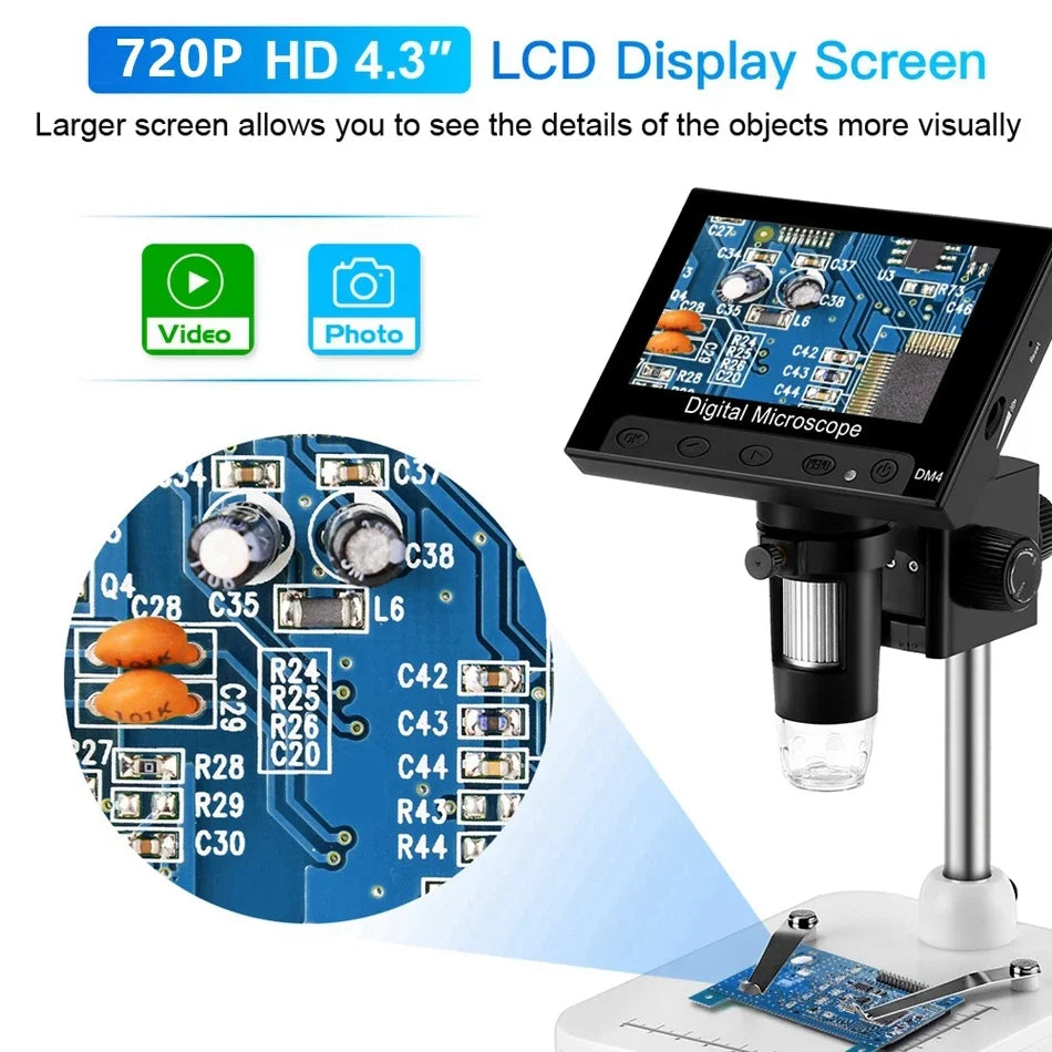Elikliv DM4S 4.3 Inch LCD Digital Microscope 1000X LED 1080P Video Camera Microscope For Electronics Soldering Phone Repair Coin