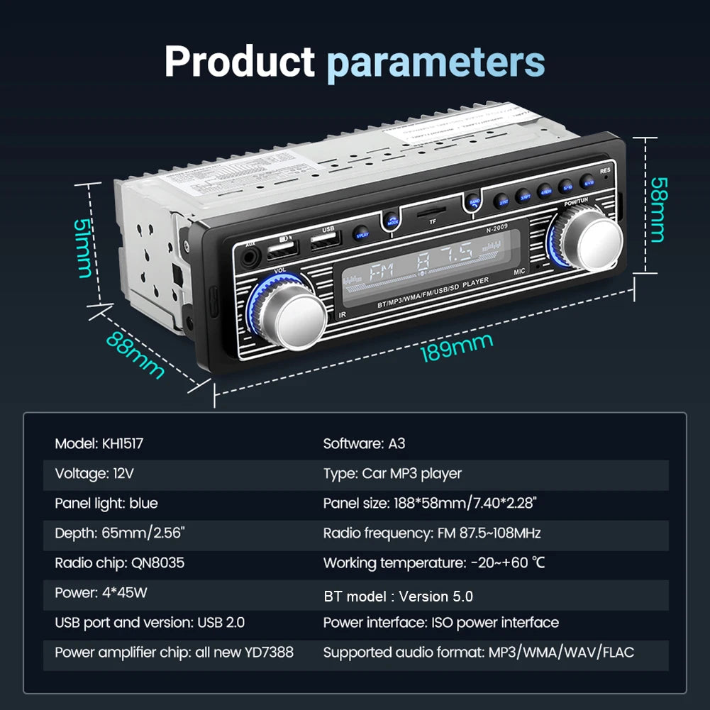 Car Radio MP3 Player Bluetooth-compatible FM Audio Stereo Receiver with Remote Control Autoradio Electronics Accessories