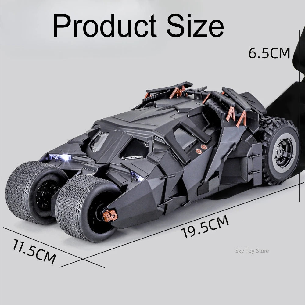 Alloy 1:24 Batmobile Diecast Model Toys Car Collectible Sound Light Doors Opened Rear Wheel Suspension Armored Cars for Kid Gift