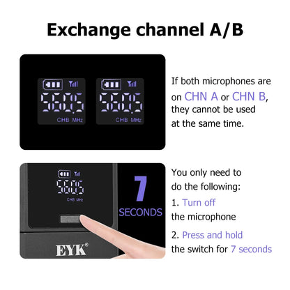 EYK EW102 Dual Channels Wireless Headset Microphone UHF Lavalier Mic Rechargeable for Teaching Speech Interview Live Recording