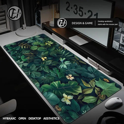 Forest Gaming Mouse Pad Vintage Floral Green Leaves Aesthetic Large Gaming Mousepad Gamer Desk Mat Nature Inspired Desk Mat