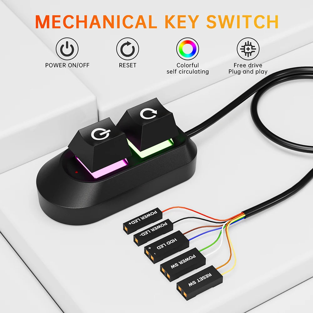 Logo PC Extension Switch 200cm Computer Desktop On/Off Switch Motherboard External Start Extension Cable Key With RGB LED Lights