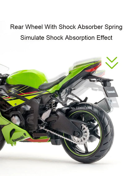1:12 Kawasaki NIJIA ZX-6R Motorcycle Alloy Model Cars Toys Rubber Tires Wheel Shock Absorpoon Vehicle for Children Festival Gift