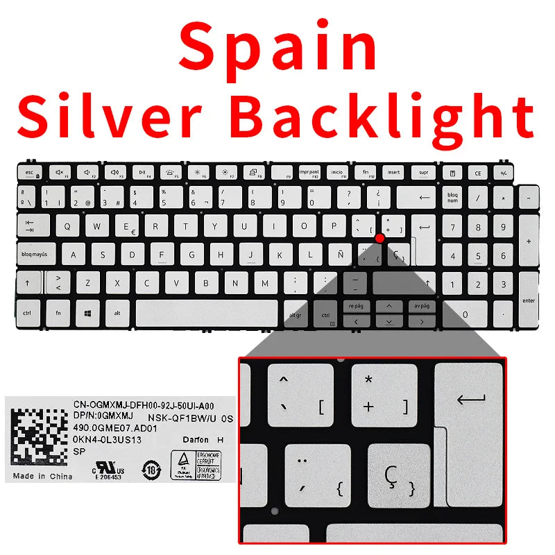 SP Spanish US Russian Backlit For Dell Inspiron 3500 3501 7591 5590 5591 5598 7590 5593 5584 7790 7500 7501 5501 5502 Keyboard