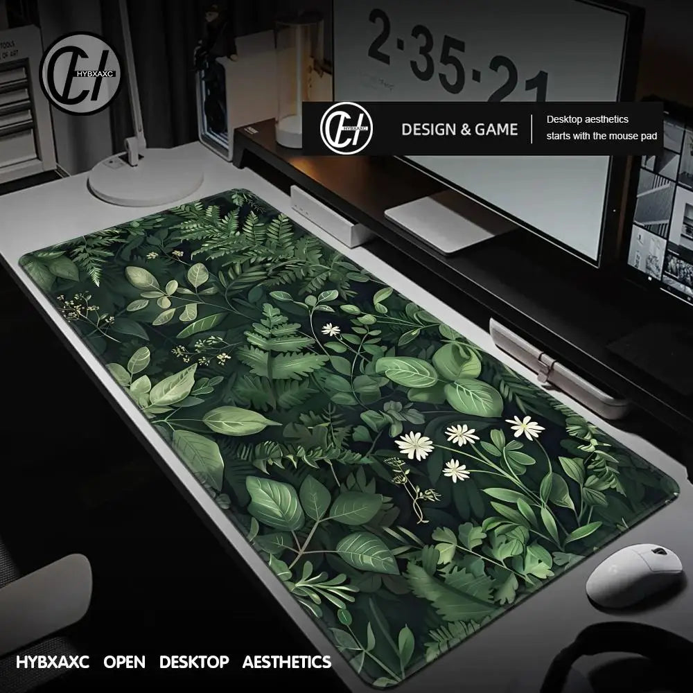 Forest Gaming Mouse Pad Vintage Floral Green Leaves Aesthetic Large Gaming Mousepad Gamer Desk Mat Nature Inspired Desk Mat