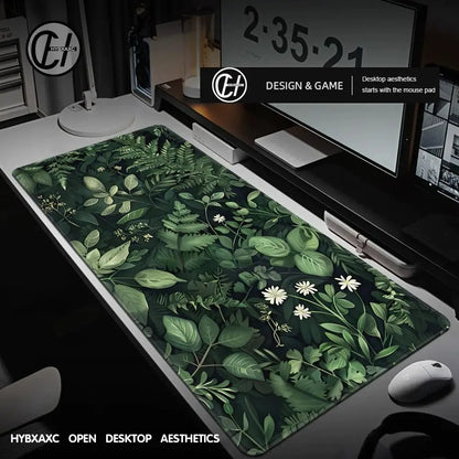 Forest Gaming Mouse Pad Vintage Floral Green Leaves Aesthetic Large Gaming Mousepad Gamer Desk Mat Nature Inspired Desk Mat