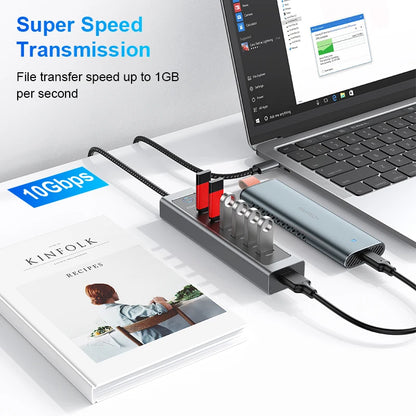 RSHTECH USB C Hub 7-Port USB 3.2 Gen2 Splitter with 5 USB-A & 2 USB-C Data Ports Aluminum USB Extension Data Hubs for PC Laptop