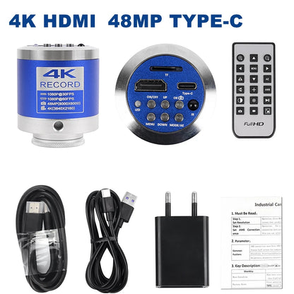 4K 48MP HDMI TYPE-C Microscope With 360° Adjustable Arm, 0-150X Magnification for Electronics Repair  EU/US/MX/Brazil Warehouse