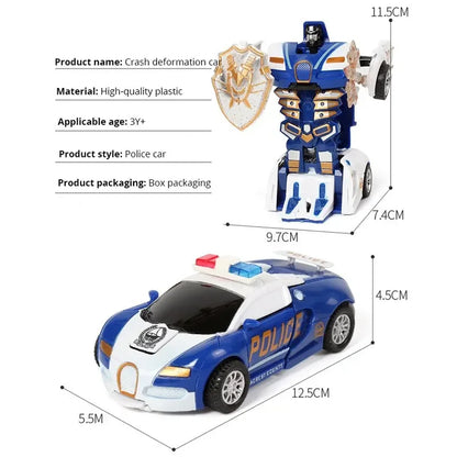 Blue Children's Collision Deformation Police Car Toy Boy Inertia Impact One-Button Deformation Car