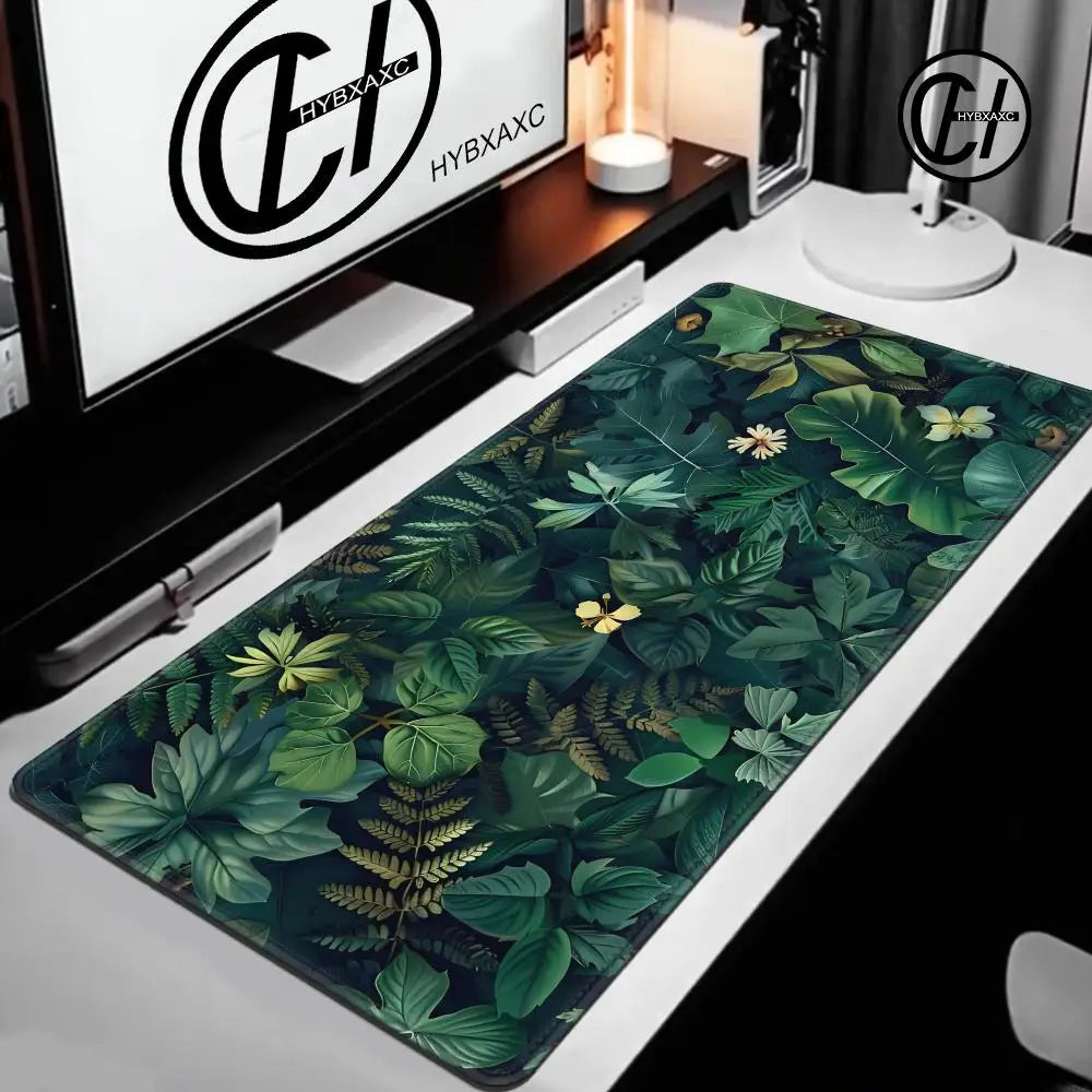 Forest Gaming Mouse Pad Vintage Floral Green Leaves Aesthetic Large Gaming Mousepad Gamer Desk Mat Nature Inspired Desk Mat