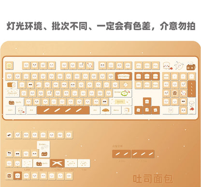 134 Key Toast Theme Keycaps Cute Key Cap PBT Cherry MOA Profile Custom Opaque Keycap Gift for Mechanical Keyboard Accessory