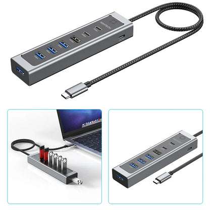 RSHTECH USB C Hub 7-Port USB 3.2 Gen2 Splitter with 5 USB-A & 2 USB-C Data Ports Aluminum USB Extension Data Hubs for PC Laptop