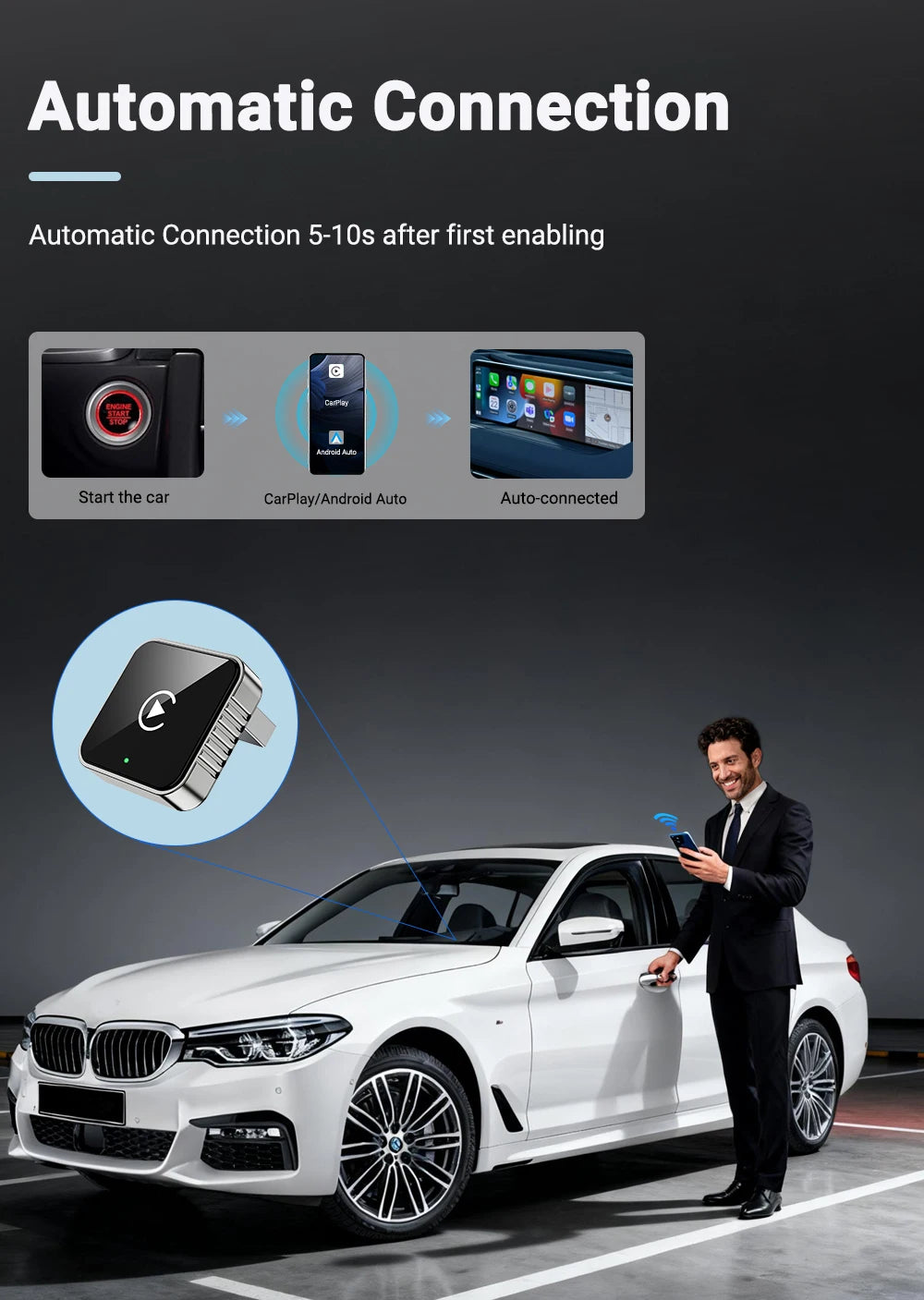 XUDA 2 in1 Wired to Wireless CarPlay Android Auto Adapter for OEM Car Stereo With USB Dongle Smart Mini Box Plug and Play Blueto