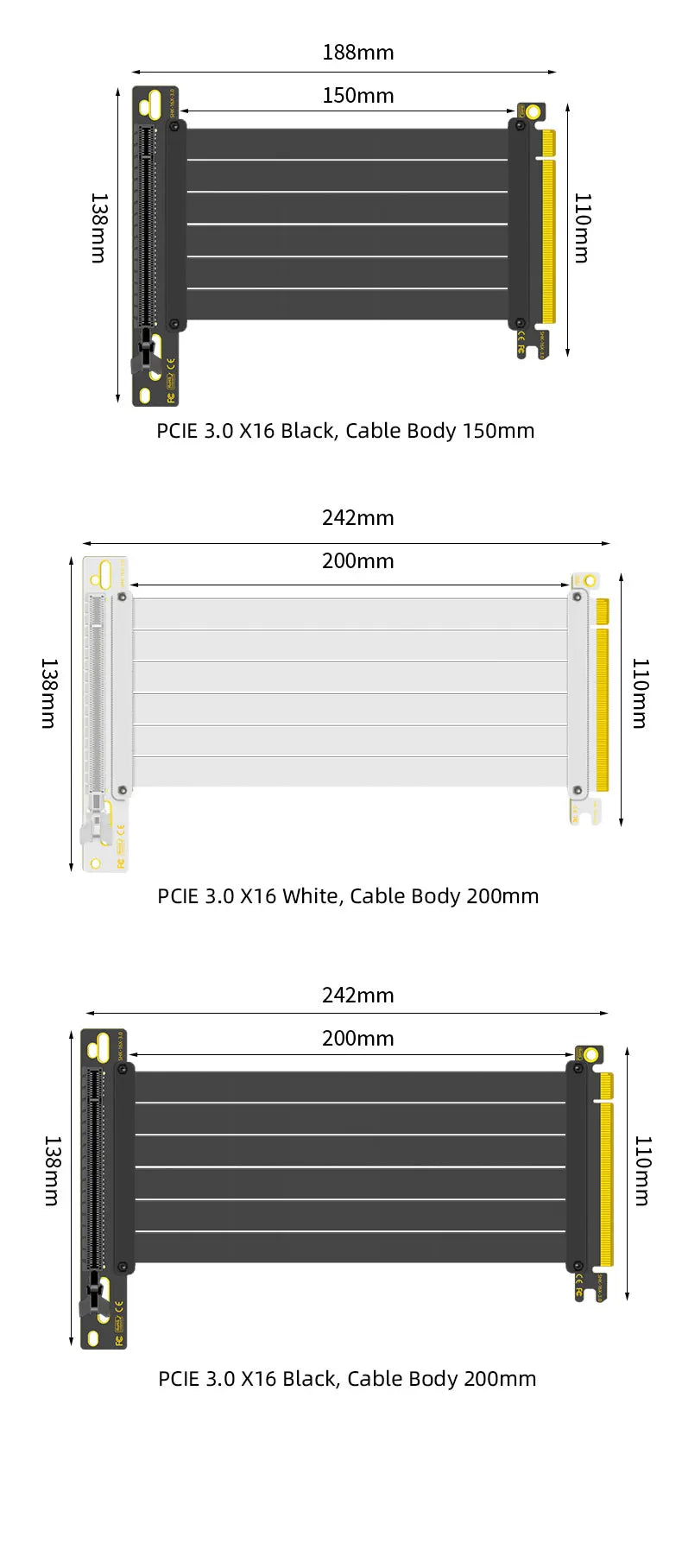 TEUCER PCI-E 4.0 X16 Riser Cable Video Card EMI Shielded High-Speed Flexible Extender PCI Express Gen 4 GPU Extension Cord