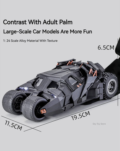 Alloy 1:24 Batmobile Diecast Model Toys Car Collectible Sound Light Doors Opened Rear Wheel Suspension Armored Cars for Kid Gift