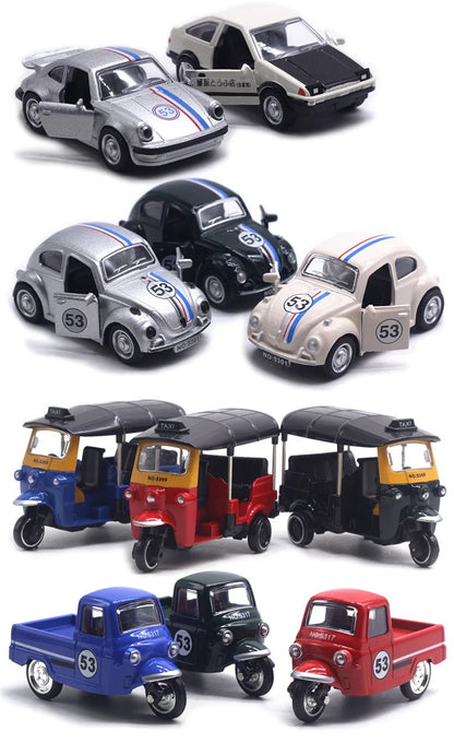 Cute Diecast Alloy Metal Car Bus Motor Tricycle Motorcycle Taxi Model Toy Children Birthday Gift