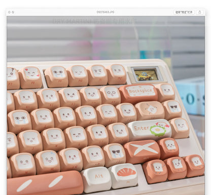 134 Key Toast Theme Keycaps Cute Key Cap PBT Cherry MOA Profile Custom Opaque Keycap Gift for Mechanical Keyboard Accessory