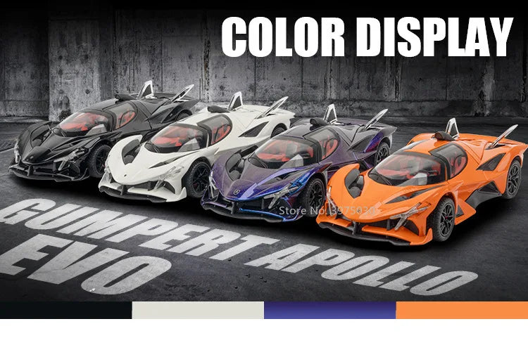 1/24 Scale Apollo EVO Alloy Sports Car Model Metal Diecast Miniature Toy with Pull Back Sound Light Vehicles Boys Birthday Gift