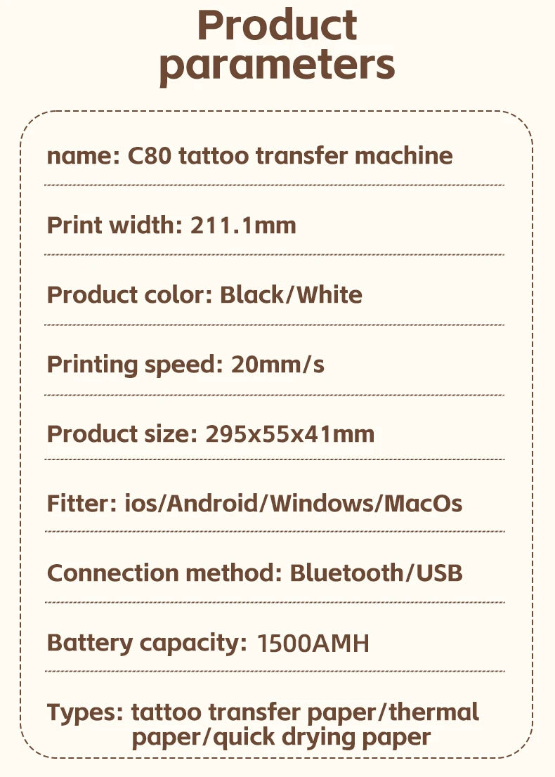 Mini A4 Tattoo Printer Portable Wireless Stencil Printer Tattoo Transfer Thermal Copier Comes